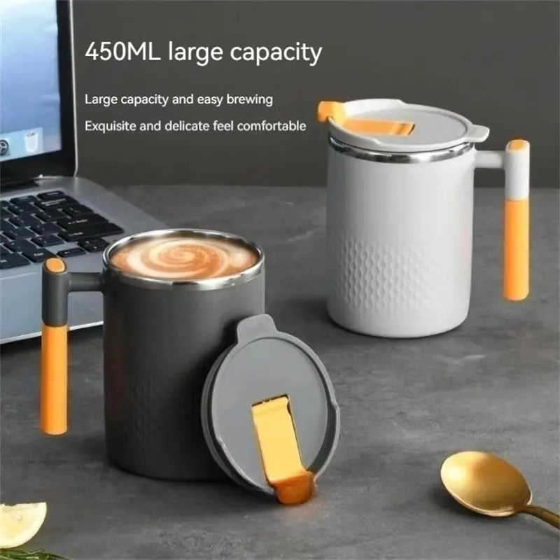 Tasse à café portable inoxydable  avec poignée et couvercle Tasses